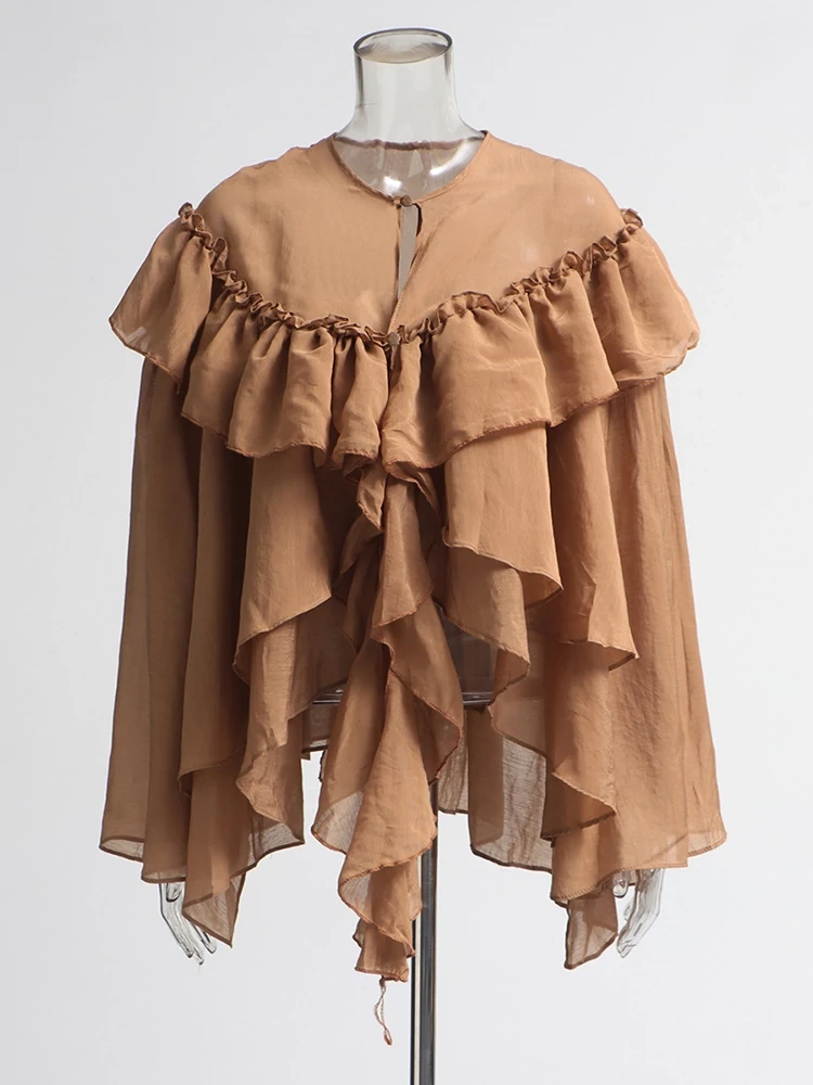 TWOTWINSTYLE Ruffle Edge Shirt Chiffon Blouse