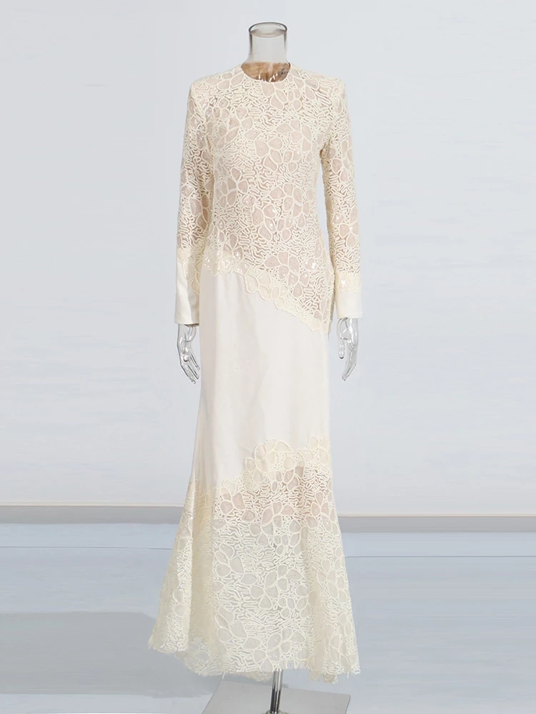 TWOTWINSTYLE Retro Flower Fish Tail Maxi Dress