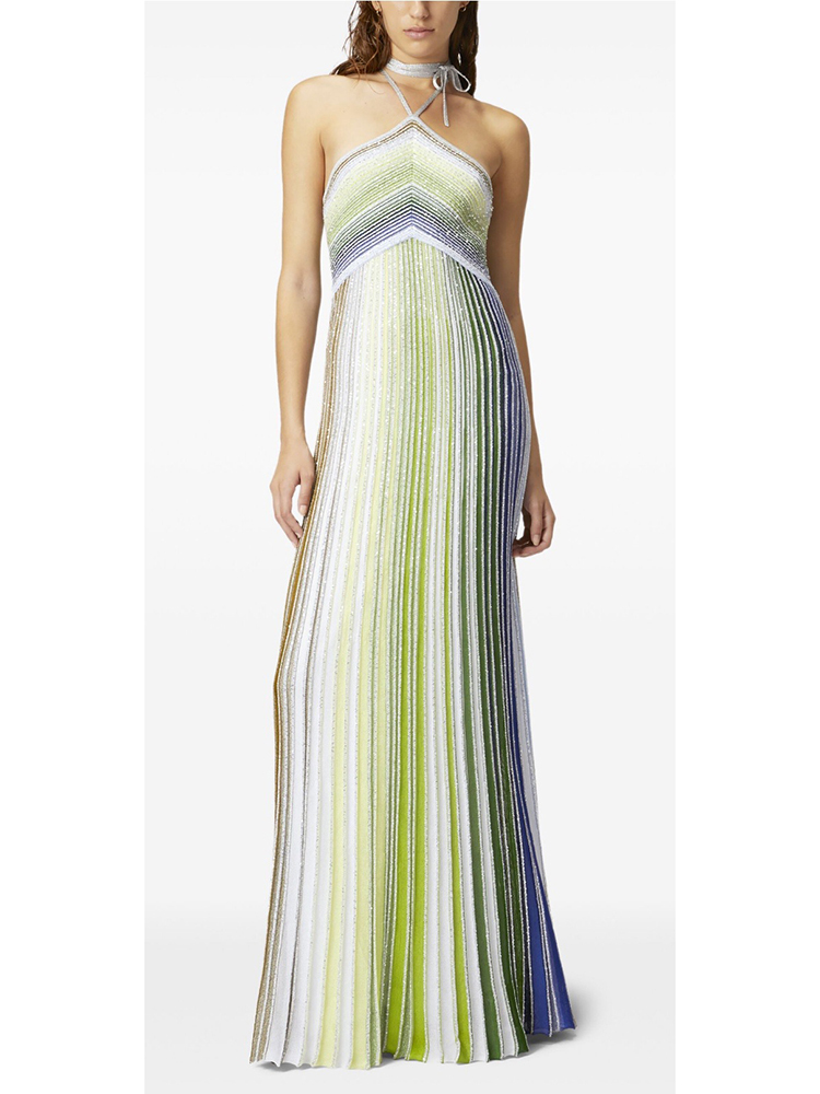 TWOTWINSTYLE Striped Backless Maxi Dress