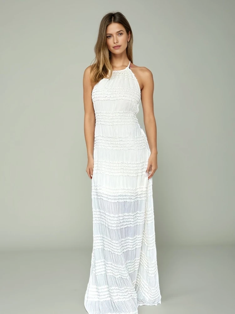 TWOTWINSTYLE Sexy Backless Neck Maxi Dress