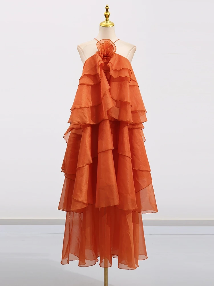 TWOTWINSTYLE Lotus Leaf Edge Splicing Flower Collar Maxi Dress
