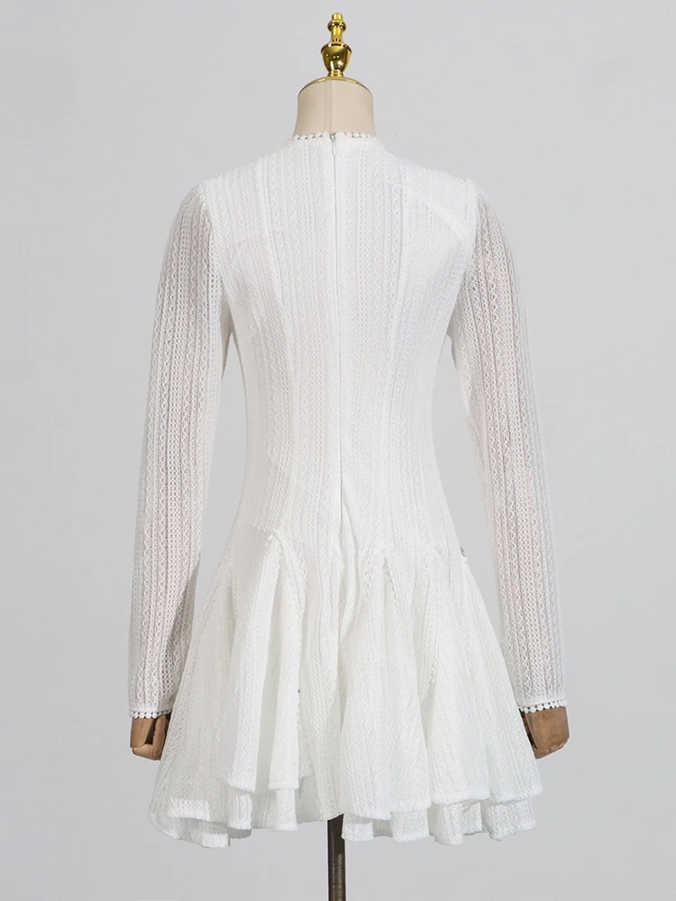 TWOTWINSTYLE Round Neck Long Sleeve Fluffy Dress