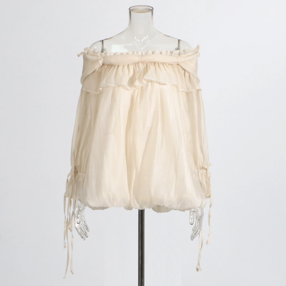 TWOTWINSTYLE Lotus Leaf  Edge Shoulder Flared Sleeve Shirt Blouse