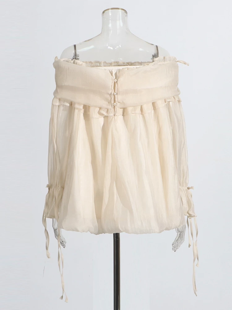 TWOTWINSTYLE Lotus Leaf  Edge Shoulder Flared Sleeve Shirt Blouse