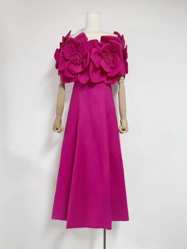 TWOTWINSTYLE Three Dimensional Flower One Shouolder Maxi Dress
