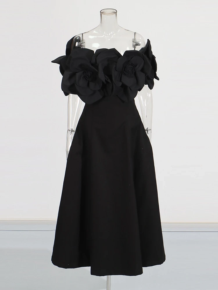 TWOTWINSTYLE Three Dimensional Flower One Shouolder Maxi Dress