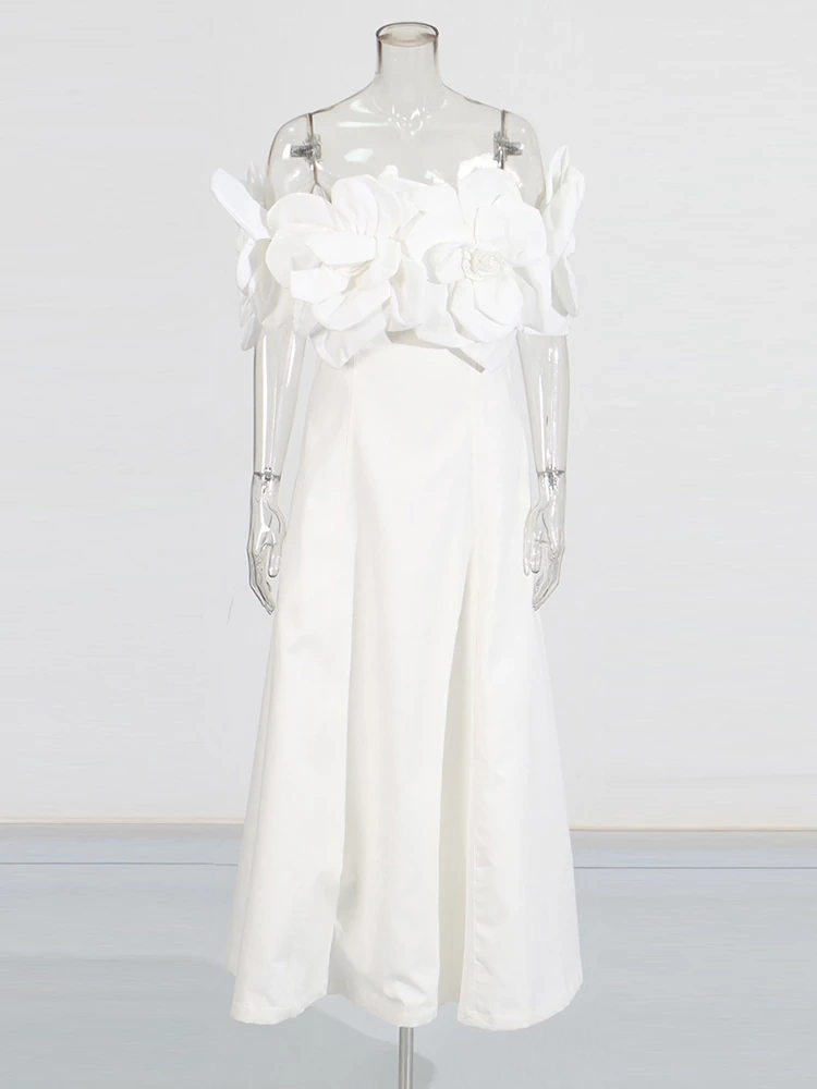 TWOTWINSTYLE Three Dimensional Flower One Shouolder Maxi Dress