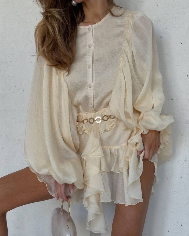 TWOTWINSTYLE Versatile Patchwork Ruffle Edge Mini Dress