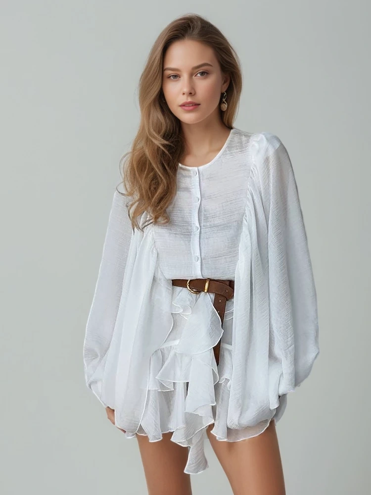 TWOTWINSTYLE Versatile Patchwork Ruffle Edge Mini Dress