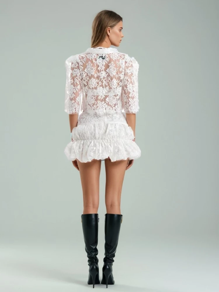 TWOTWINSTYLE Lace Hollow Out Patchwork Shorts Two Piece Set