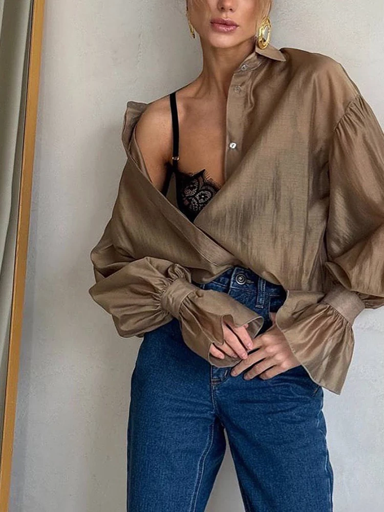 TWOTWINSTYLE Latern Sleeve Loose Shirt Top