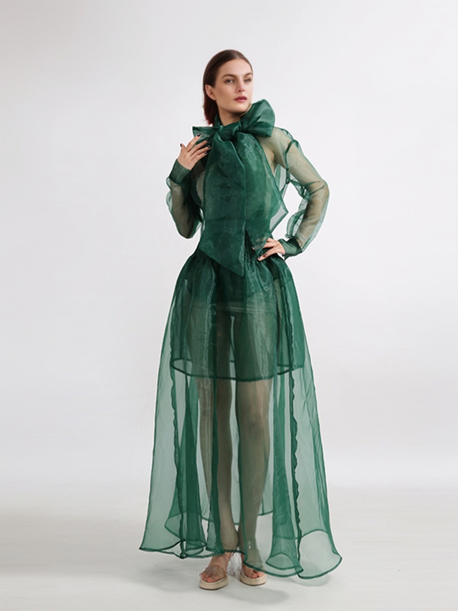 TWOTWINSTYLE Organza Shirt Skirt Two Piece Set