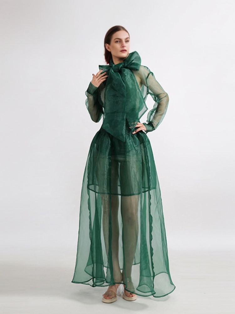 TWOTWINSTYLE Organza Shirt Skirt Two Piece Set
