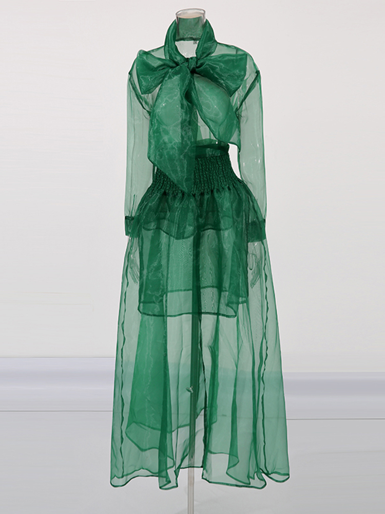 TWOTWINSTYLE Organza Shirt Skirt Two Piece Set