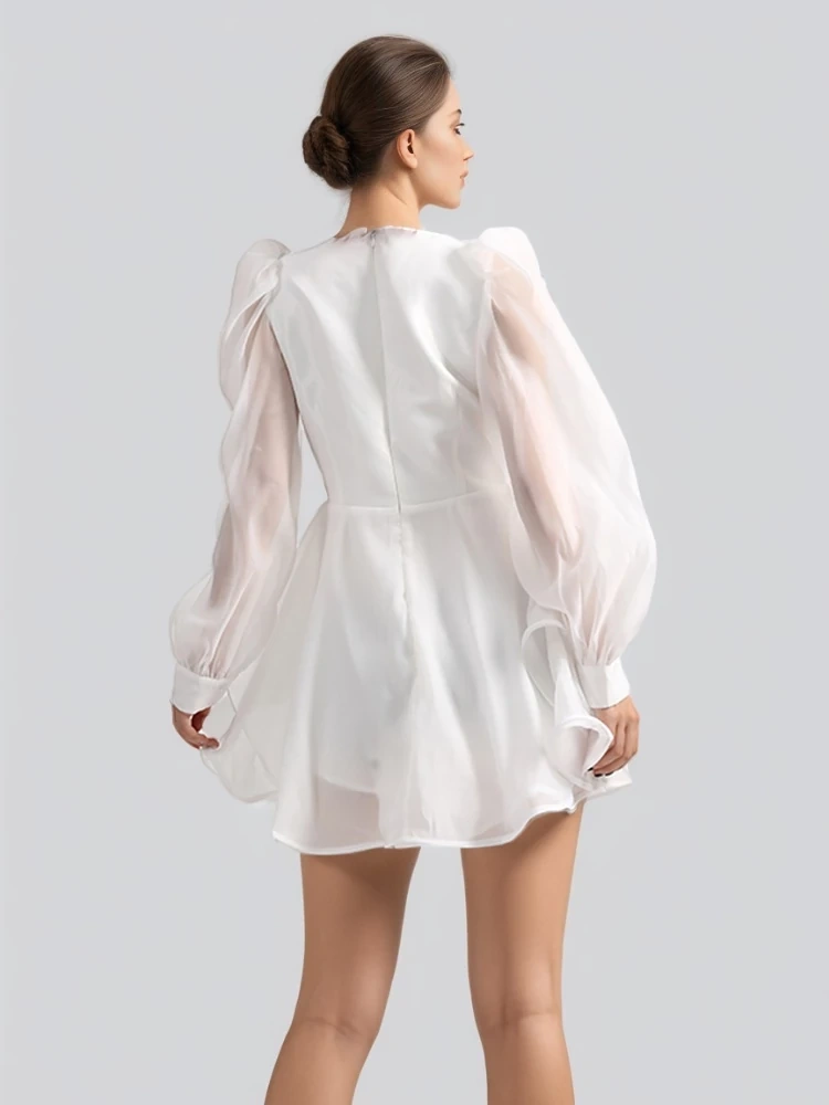 TWOTWINSTYLE V Neck Latern Sleeve Dress