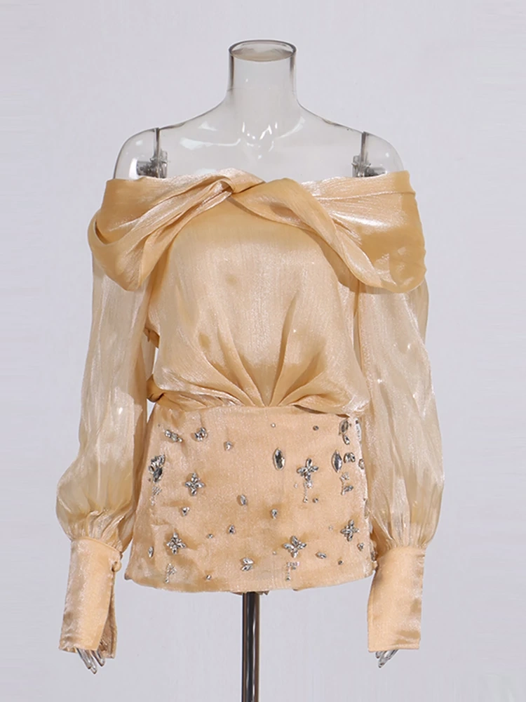 TWOTWINSTYLE Diamonds  Pleated  Bubble Sleeve Mini Dress