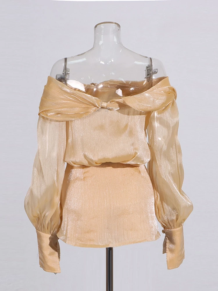 TWOTWINSTYLE Diamonds  Pleated  Bubble Sleeve Mini Dress