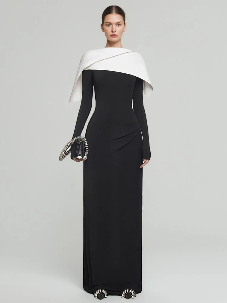 TWOTWINSTYLE Shawl Slim Fit Maxi Dress