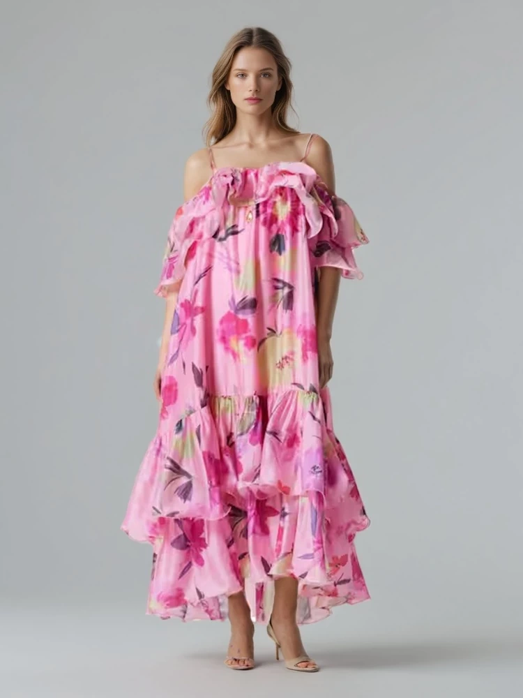 TWOTWINSTYLE Printed Strapless Maxi Dress