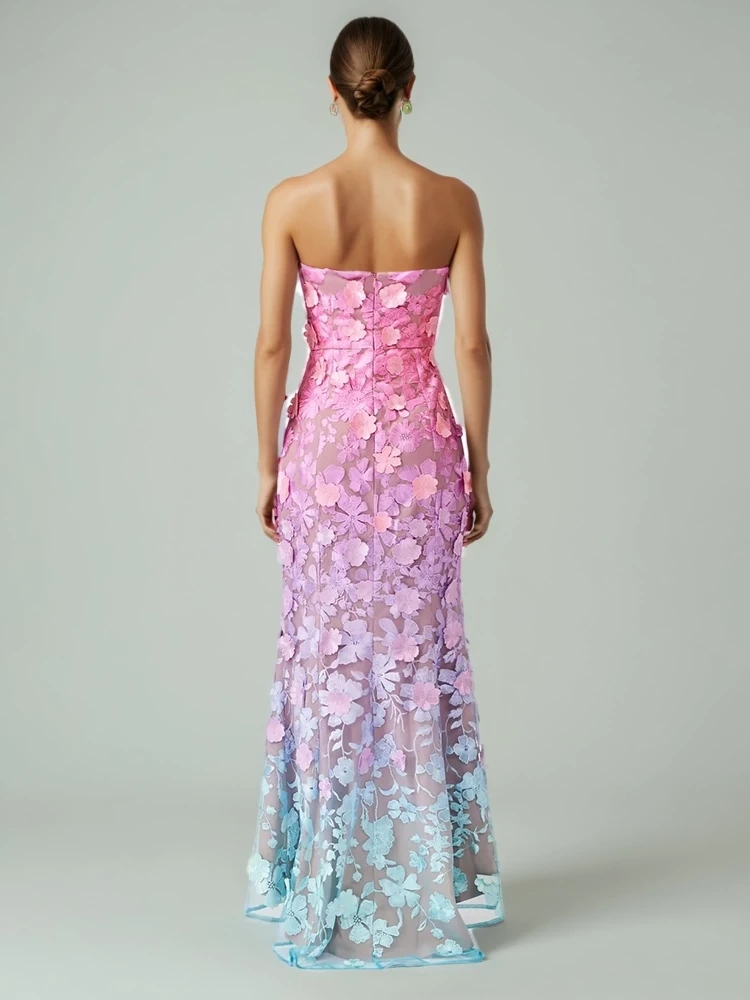 TWOTWINSTYLE Embroidered Flower Strapless Dress