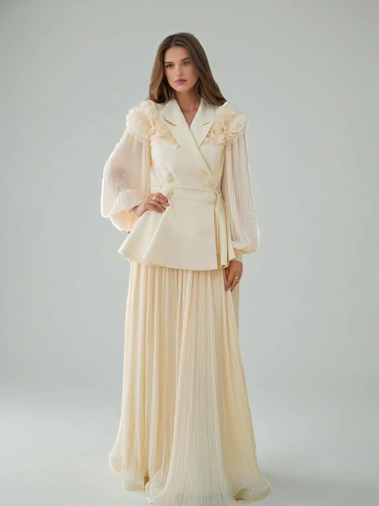 TWOTWINSTYLE Lotus Leaf Latern Sleeve Pleated Two Piece Set