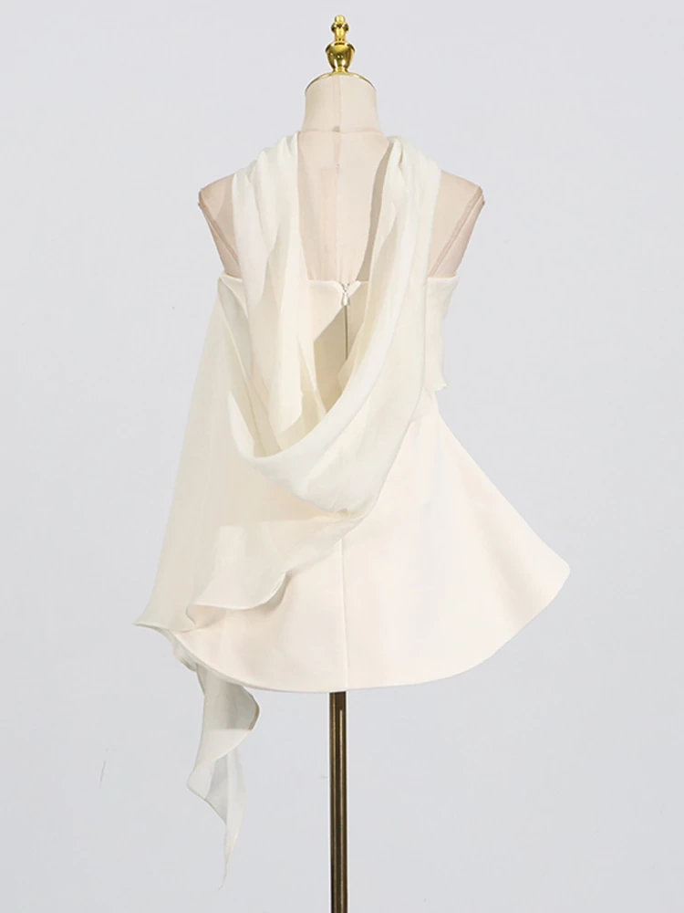 TWOTWINSTYLE Hanging Neck RIbbon Lotus Leaf Strapless Mini Dress