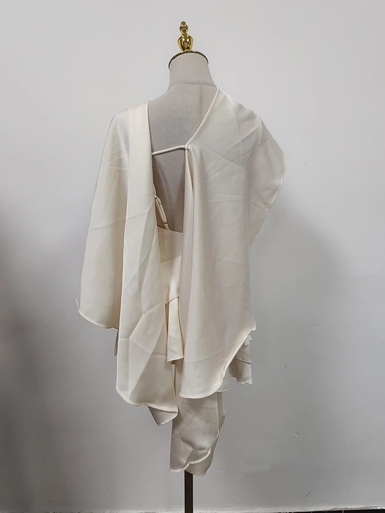 TWOTWINSTYLE Irregular Cape Shawl Colllar Backless Mini Dress