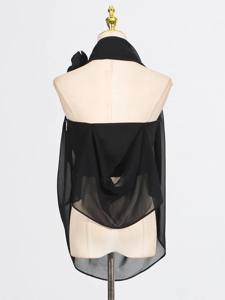 TWOTWINSTYLE V Neck Pleated Sexy Backless Blouse Top