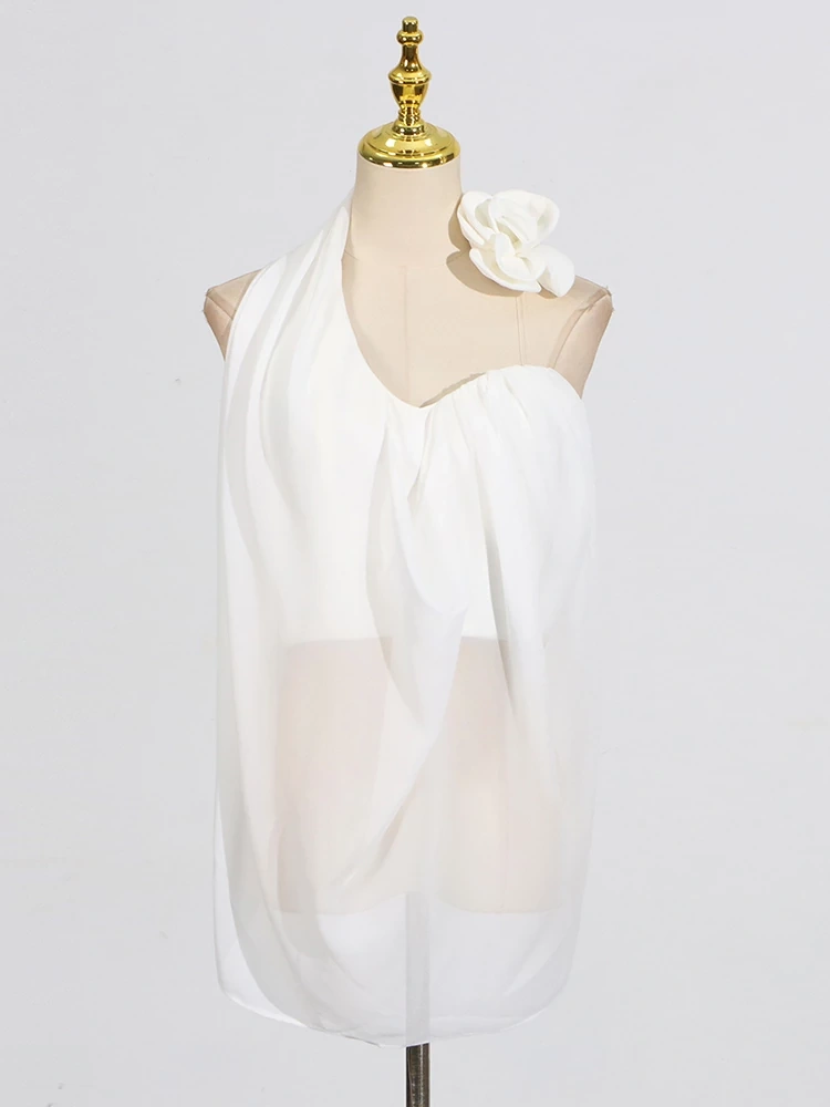 TWOTWINSTYLE V Neck Pleated Sexy Backless Blouse Top