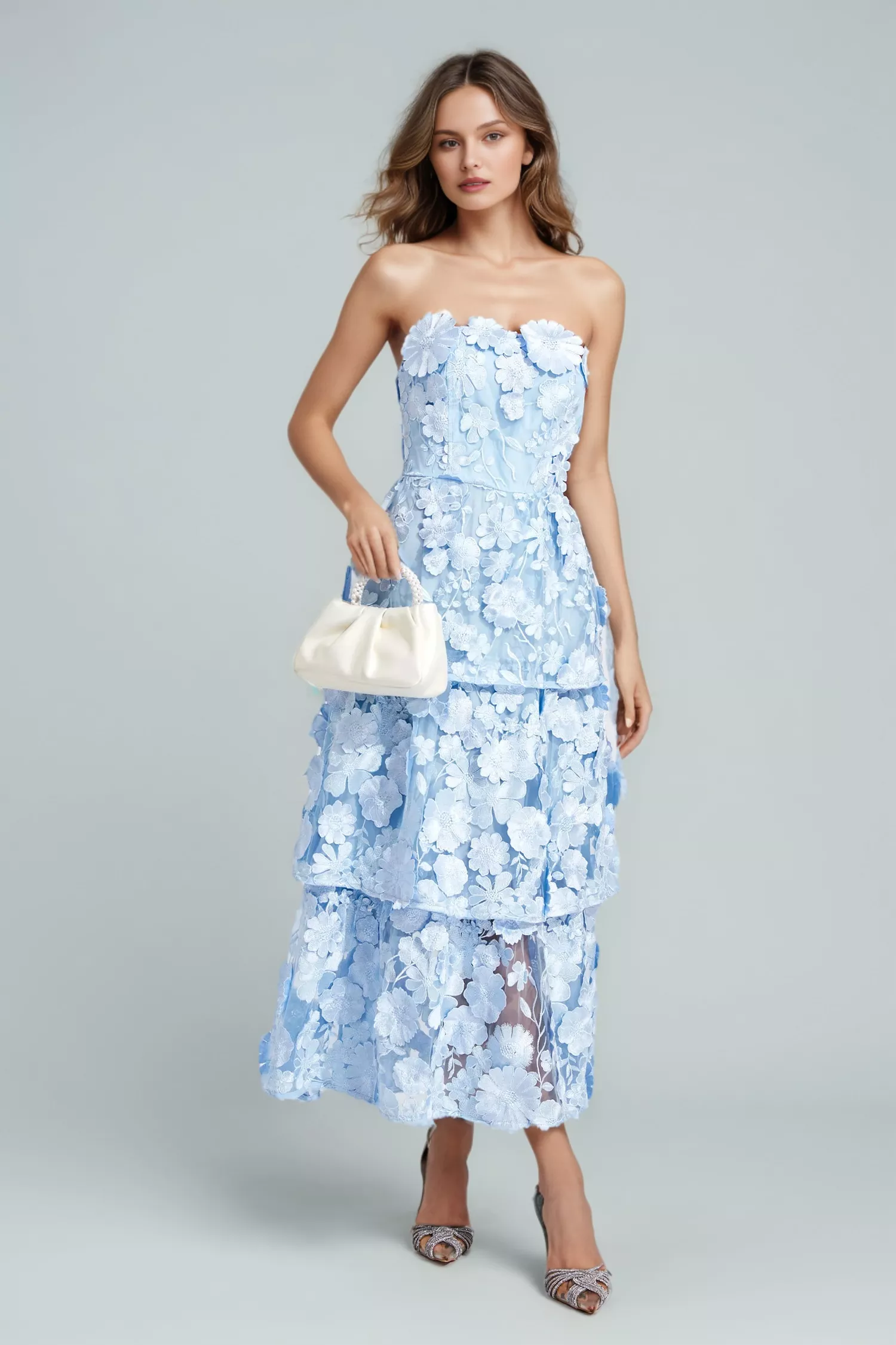 TWOTWINSTYLE Strapless Three-dimensional Lotus Leaf Edge Maxi Dress