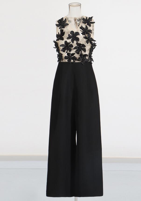 TWOTWINSTYLE Patchwork Appliques Mesh Solid Jumpsuits