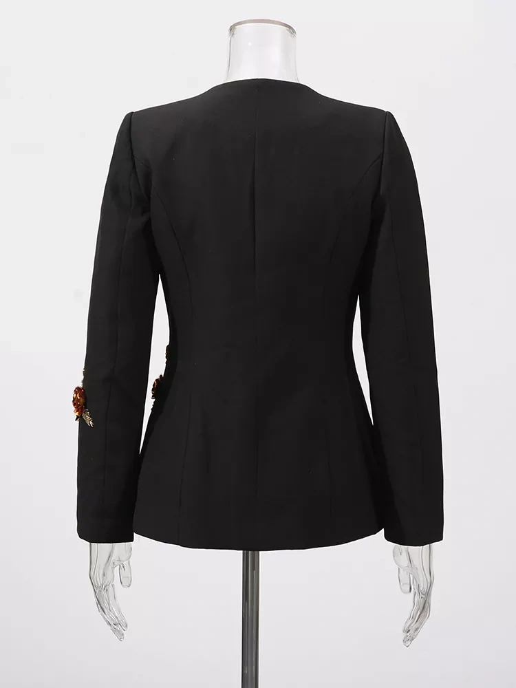 TWOTWINSTYLE Sequin Bead Flower Deep U Suit Jacket