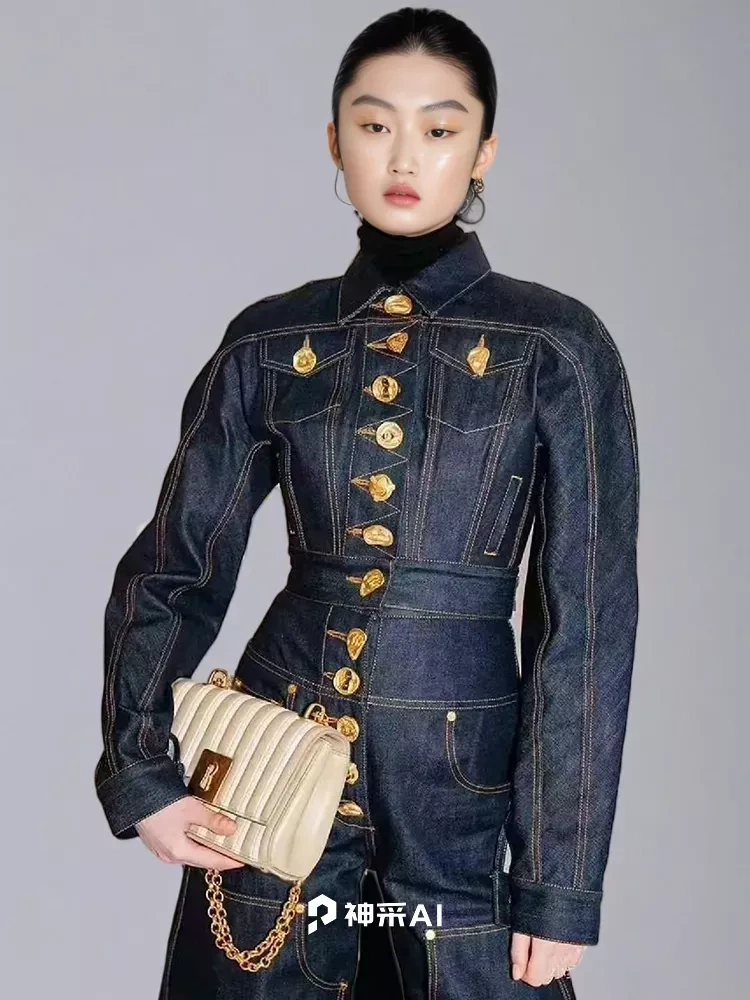 TWOTWINSTYLE Deinm Two Piece -Deep Blue Fashion Jacket And Jeans