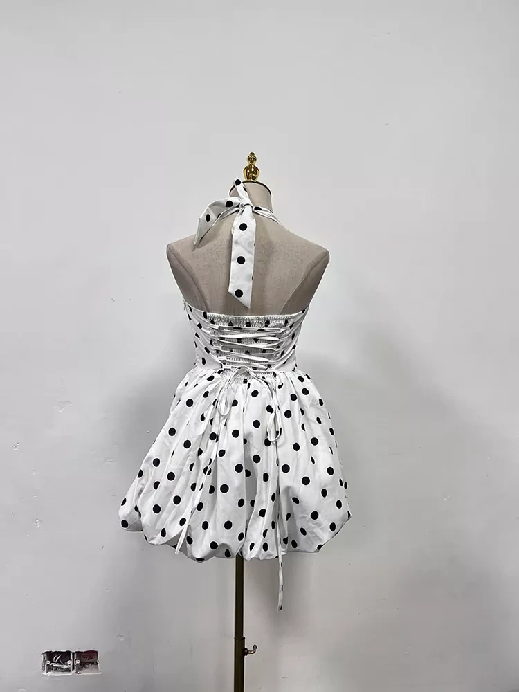 TWOTWINSTYLE Hanging Neck Fluffy Mini Dress