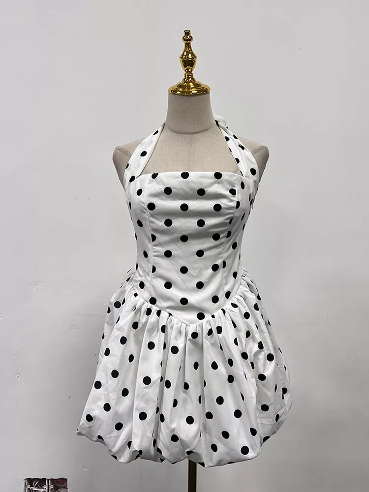 TWOTWINSTYLE Hanging Neck Fluffy Mini Dress