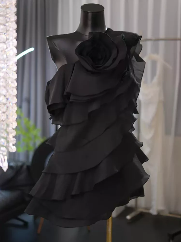 TWOTWINSTYLE Spliced  Ruffle Off Shoulder Mini Dress