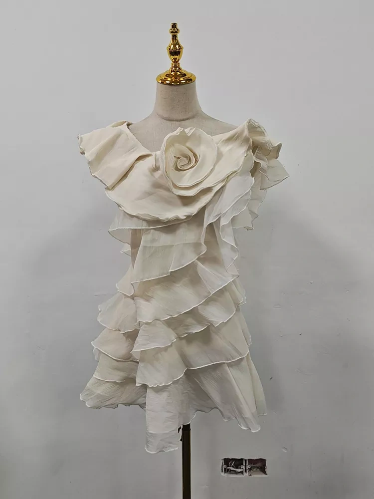 TWOTWINSTYLE Spliced  Ruffle Off Shoulder Mini Dress