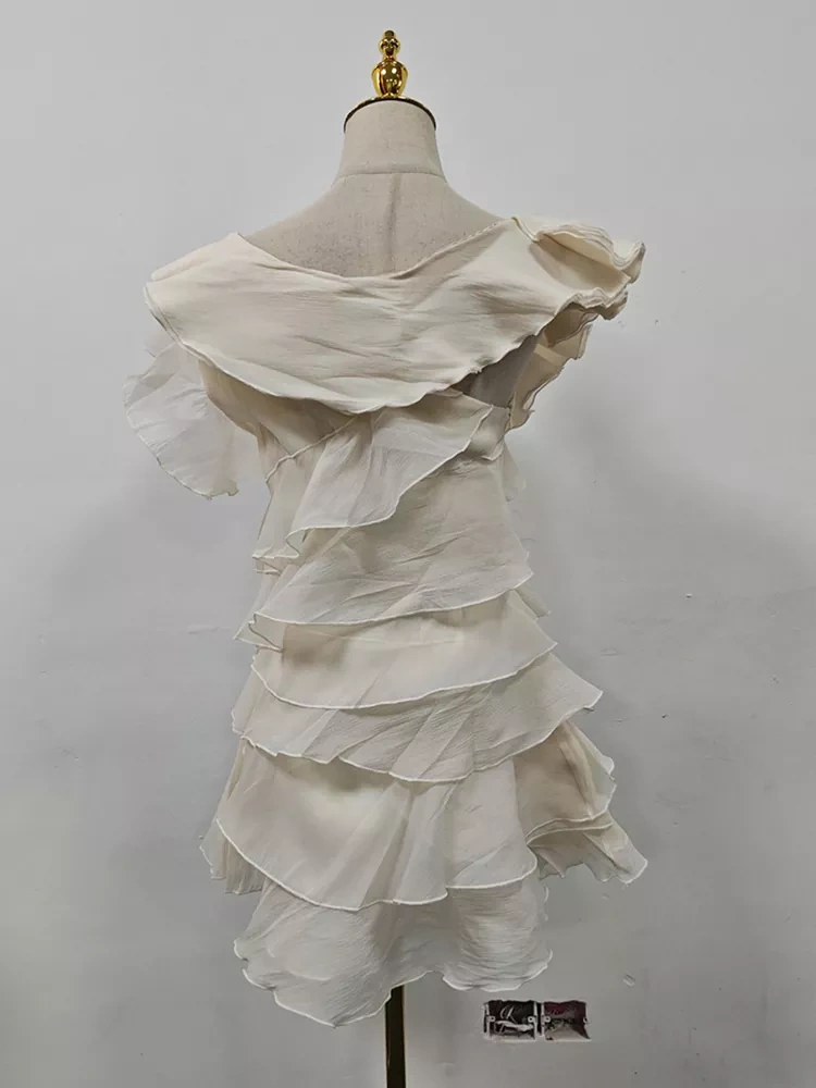 TWOTWINSTYLE Spliced  Ruffle Off Shoulder Mini Dress