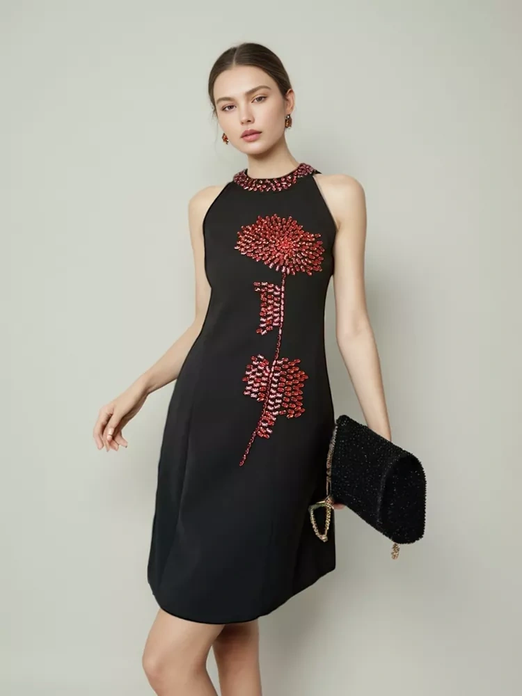 TWOTWINSTYLE Diamonds Design Round Neck Sleeveless Dress
