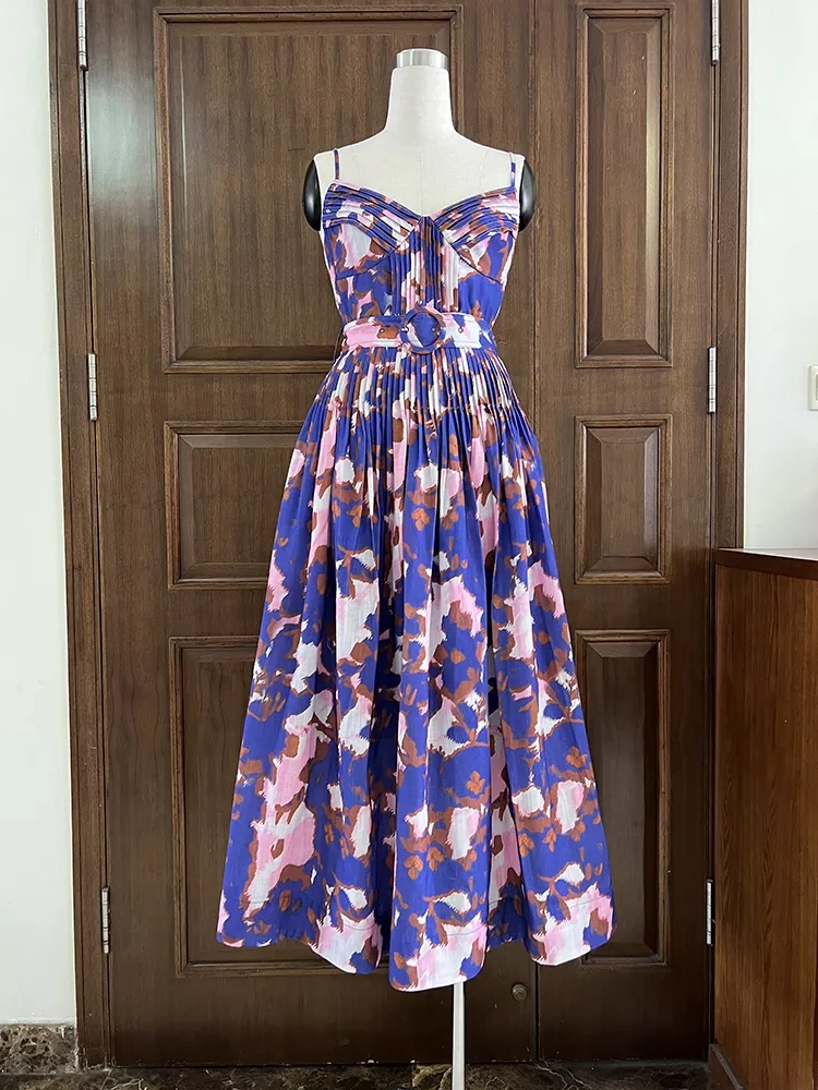 TWOTWINSTYLE Pleated Camisole Strapless Printed Maxi Dress