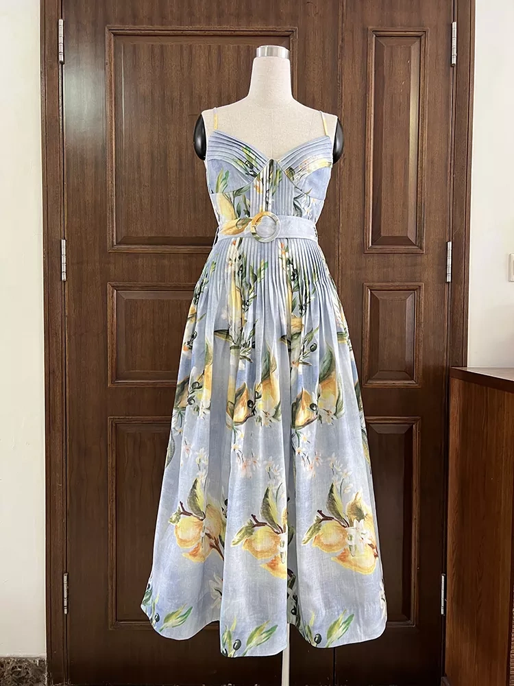TWOTWINSTYLE Pleated Camisole Strapless Printed Maxi Dress