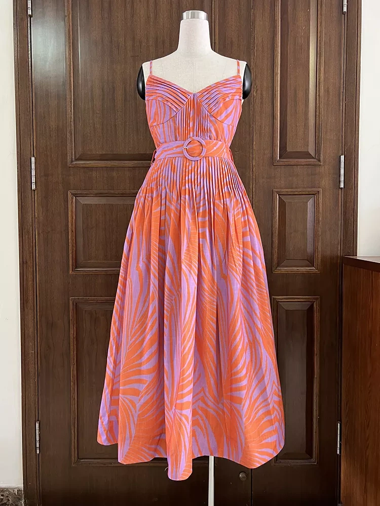 TWOTWINSTYLE Pleated Camisole Strapless Printed Maxi Dress