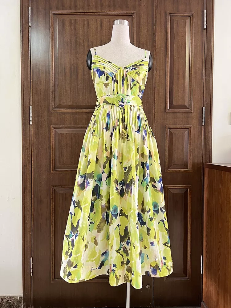 TWOTWINSTYLE Pleated Camisole Strapless Printed Maxi Dress