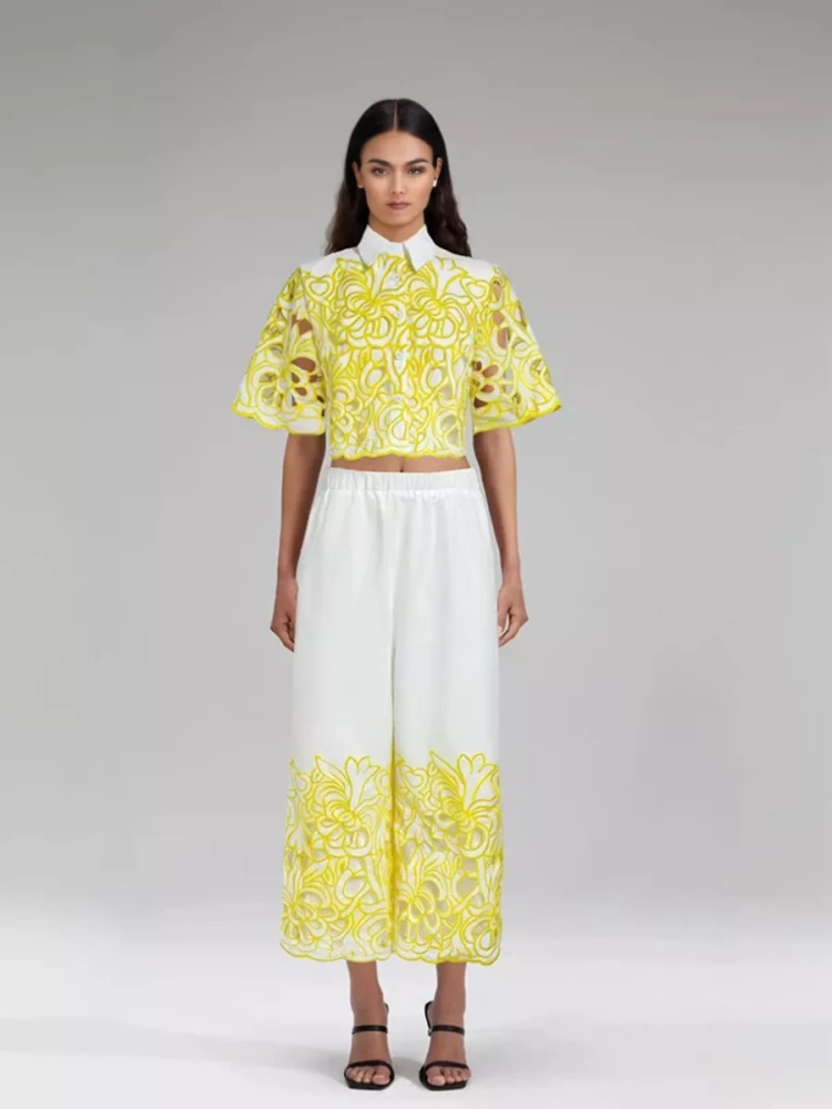 TWOTWINSTYLE Hollow Out Embroidery Two Piece Set