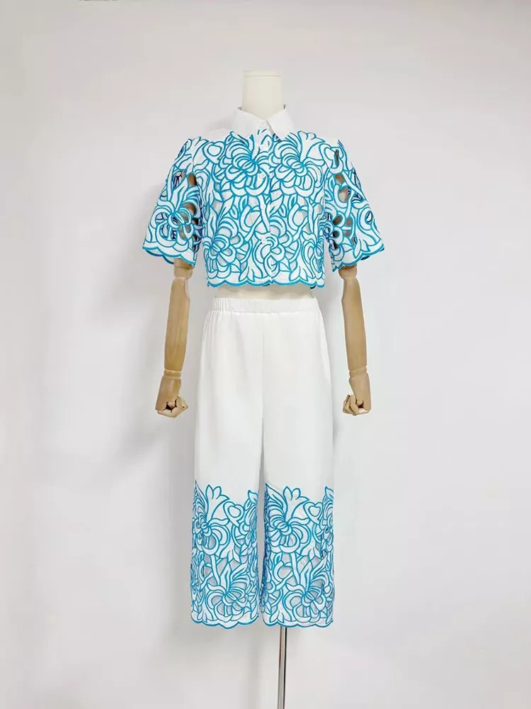 TWOTWINSTYLE Hollow Out Embroidery Two Piece Set