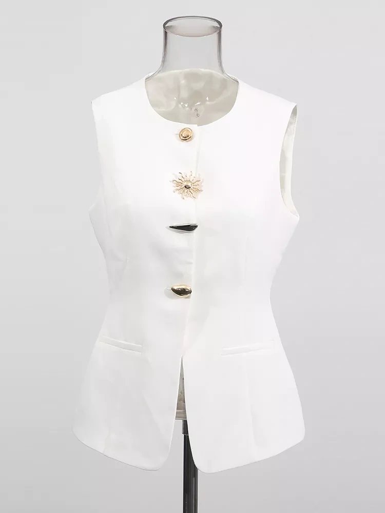 TWOTWINSTYLE Irregular Button Design Round Neck Vest
