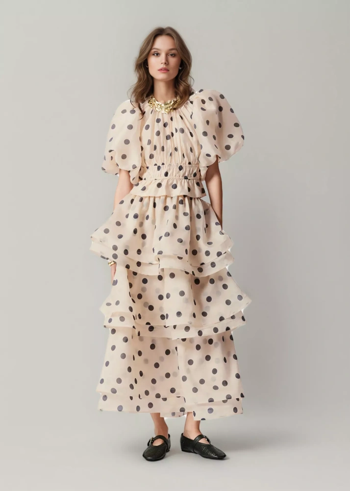 TWOTWINSTYLE Polka Dot Bubble Short Sleeve Two PIece Set