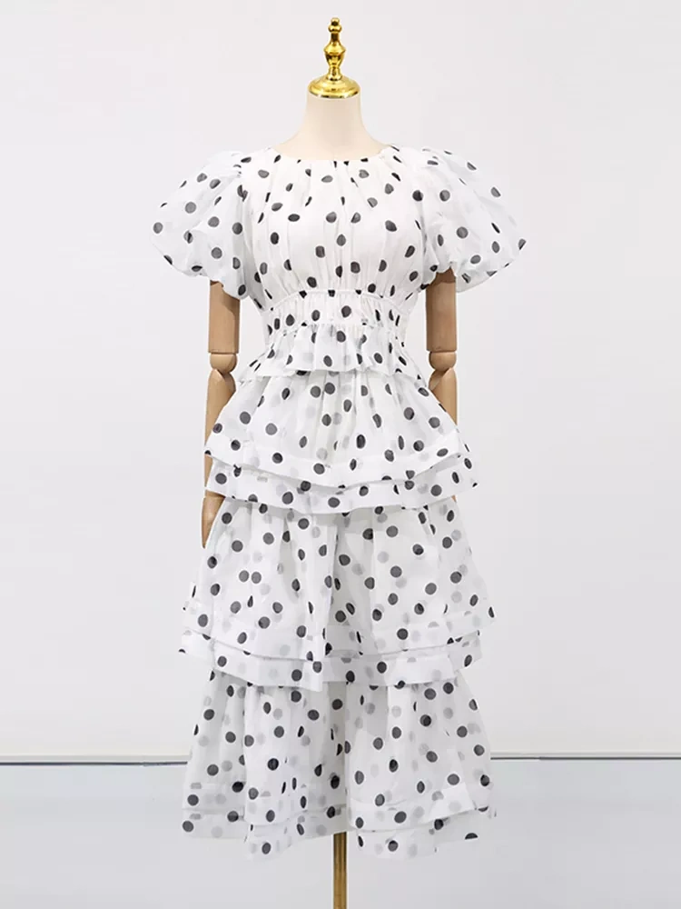 TWOTWINSTYLE Polka Dot Bubble Short Sleeve Two PIece Set