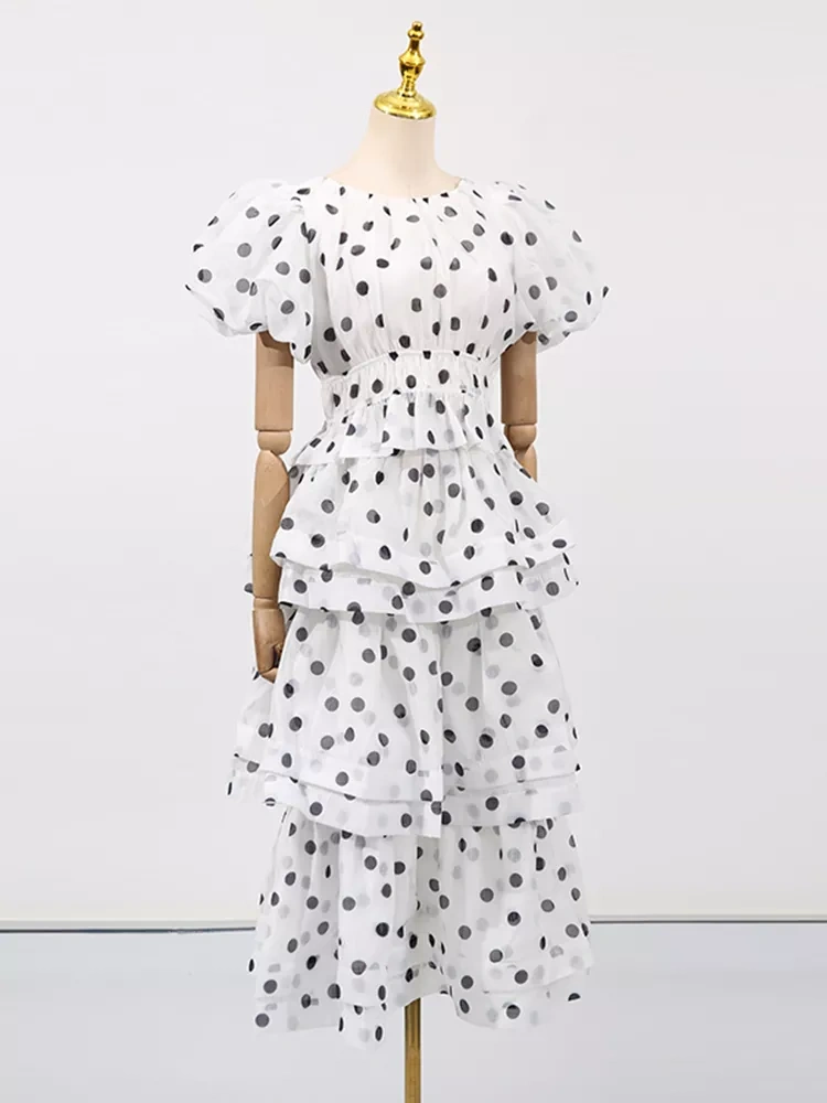 TWOTWINSTYLE Polka Dot Bubble Short Sleeve Two PIece Set