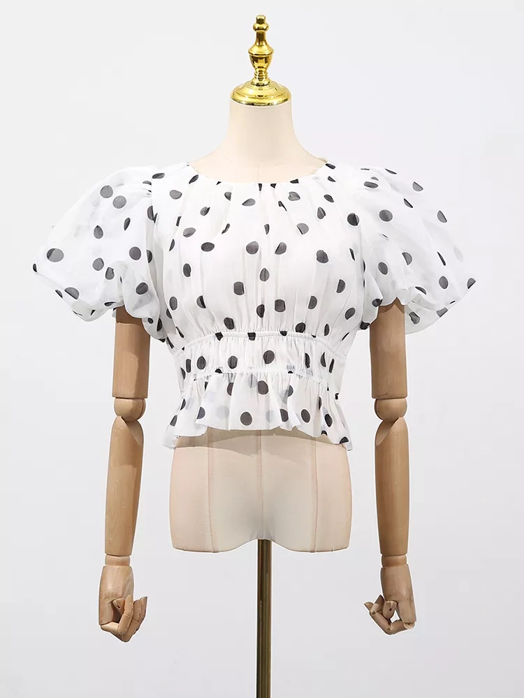 TWOTWINSTYLE Polka Dot Bubble Short Sleeve Two PIece Set